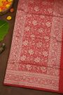 Banarasi Silk Maroon Saree With Florals And Leaves Jaal Body