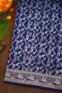 Banarasi Silk Royal Blue Saree With Animals And Humans Border