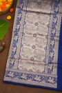 Banarasi Silk Royal Blue Saree With Animals And Humans Border