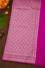 Banarasi Silk Rani Pink Saree With Florals And Elephants Border