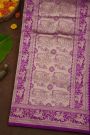 Banarasi Silk Violet Saree With Florals Jaal And Animals Body