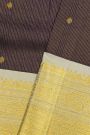 Kancheepuram Silk Purple Saree With Gold Buttas And Brown Zari Border With Traditional Woven Motifs