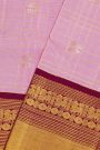 Kancheepuram Silk Lavender Saree With Checks And Floral Buttis Body And Contrast Peacocks Border