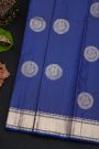 Kancheepuram Silk Royal Blue Saree With Florals In Circles Body And Self Cross Lines Border