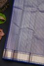 Kancheepuram Silk Royal Blue Saree With Florals In Circles Body And Self Cross Lines Border