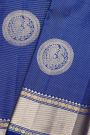 Kancheepuram Silk Royal Blue Saree With Florals In Circles Body And Self Cross Lines Border
