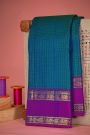 Kancheepuram Silk Peacock Blue Saree With Zari Checks Body Gap Border