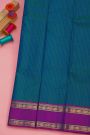 Kancheepuram Silk Peacock Blue Saree With Zari Checks Body Gap Border