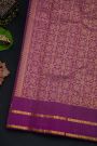 Kancheepuram Silk Purple Saree With Zari Checks Body And Self Peacock Buttis In Gap Border