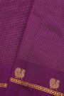 Kancheepuram Silk Purple Saree With Zari Checks Body And Self Peacock Buttis In Gap Border