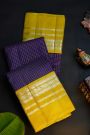 Kancheepuram Silk Navy Blue Saree With Zari Checks Body Peacocks Border