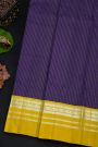 Kancheepuram Silk Navy Blue Saree With Zari Checks Body Peacocks Border
