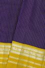 Kancheepuram Silk Navy Blue Saree With Zari Checks Body Peacocks Border