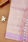 Fancy Kora Lavender Saree With Florals And Peacocks In Thread Work Body And Contrast Zig-Zag Lines Border And Lines Pallu