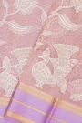 Fancy Kora Lavender Saree With Florals And Peacocks In Thread Work Body And Contrast Zig-Zag Lines Border And Lines Pallu