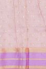 Fancy Kora Lavender Saree With Florals And Peacocks In Thread Work Body And Contrast Zig-Zag Lines Border And Lines Pallu