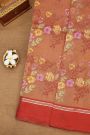 Fancy Kora Light Brown Saree With Florals And Leaves In Thread Work Body And Contrast Cross Lines Border And Zari Lines Pallu
