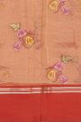 Fancy Kora Light Brown Saree With Florals And Leaves In Thread Work Body And Contrast Cross Lines Border And Zari Lines Pallu