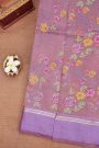 Fancy Kora Dual Colour Saree With Florals And Leaves In Thread Work Body And Contrast Cross Lines Border And Zari Lines Pallu