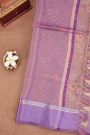 Fancy Kora Dual Colour Saree With Florals And Leaves In Thread Work Body And Contrast Cross Lines Border And Zari Lines Pallu