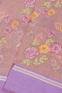 Fancy Kora Dual Colour Saree With Florals And Leaves In Thread Work Body And Contrast Cross Lines Border And Zari Lines Pallu