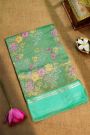 Fancy Kora Dual Colour Saree With Florals And Leaves In Thread Work Body And Contrast Cross Lines Border