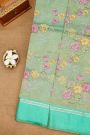 Fancy Kora Dual Colour Saree With Florals And Leaves In Thread Work Body And Contrast Cross Lines Border