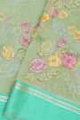 Fancy Kora Dual Colour Saree With Florals And Leaves In Thread Work Body And Contrast Cross Lines Border