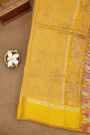Fancy Kora Yellow Saree With Florals And Leaves In Thread Work Body And Self Cross Lines Border