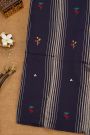 Fancy Tussar Black Saree With Lines And Florals Body And Kaddi Pallu