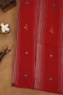 Fancy Tussar Red Saree With Lines And Florals Body And Kaddi Pallu
