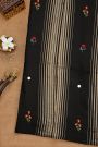 Fancy Tussar Black Saree With Lines And Florals Body And Kaddi Pallu