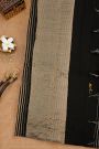 Fancy Tussar Black Saree With Lines And Florals Body And Kaddi Pallu