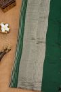 Fancy Tussar Bottle Green Saree With Lines And Florals Body And Kaddi Pallu