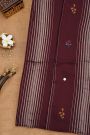 Fancy Tussar Wine Saree With Lines And Florals Body And Kaddi Pallu