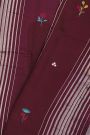 Fancy Tussar Wine Saree With Lines And Florals Body And Kaddi Pallu