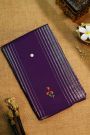 Fancy Kora Navy Blue Saree With Lines And Florals Body And Kaddi Pallu
