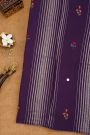 Fancy Kora Navy Blue Saree With Lines And Florals Body And Kaddi Pallu
