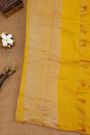 Fancy Tussar Yellow Saree With Lines And Florals Body And Kaddi Pallu