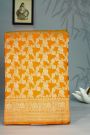 Banarasi Silk Mustard Yellow Saree With All Over Leafs Jaal