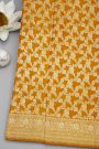 Banarasi Silk Mustard Yellow Saree With All Over Leafs Jaal