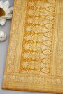 Banarasi Silk Mustard Yellow Saree With All Over Leafs Jaal