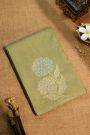 Fancy Tussar Pista Green Saree With Florals And Leaves In Thread Work Body And Floral Brocade Pallu