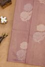 Fancy Tussar Onion Pink Saree With Florals And Leaves In Thread Work Body And Floral Brocade Pallu