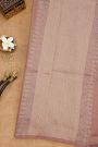 Fancy Tussar Onion Pink Saree With Florals And Leaves In Thread Work Body And Floral Brocade Pallu
