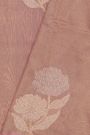 Fancy Tussar Onion Pink Saree With Florals And Leaves In Thread Work Body And Floral Brocade Pallu
