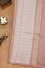 Fancy Tussar Onion Pink Saree With Florals And Leaves In Thread Work Body And Brocade Pallu