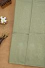 Fancy Tussar Sage Green Saree With Florals And Leaves In Thread Work Body And Brocade Pallu