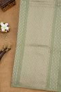 Fancy Tussar Sage Green Saree With Florals And Leaves In Thread Work Body And Brocade Pallu