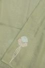 Fancy Tussar Sage Green Saree With Florals And Leaves In Thread Work Body And Brocade Pallu